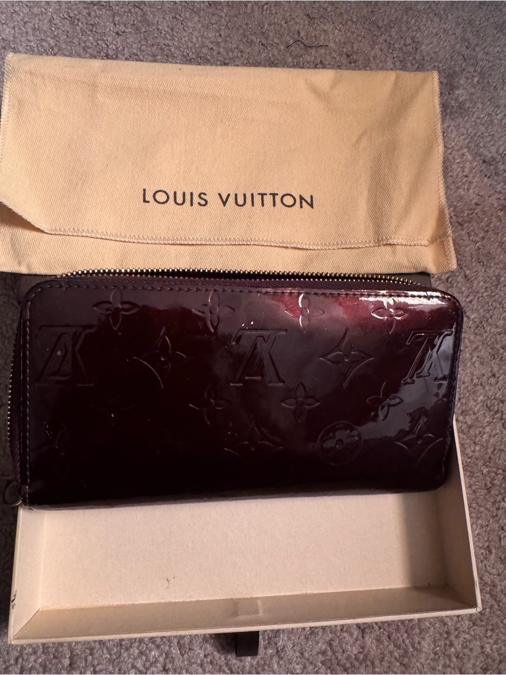 Louis Vuitton Vernis Patent Monogram Wallet in Deep Bordeaux